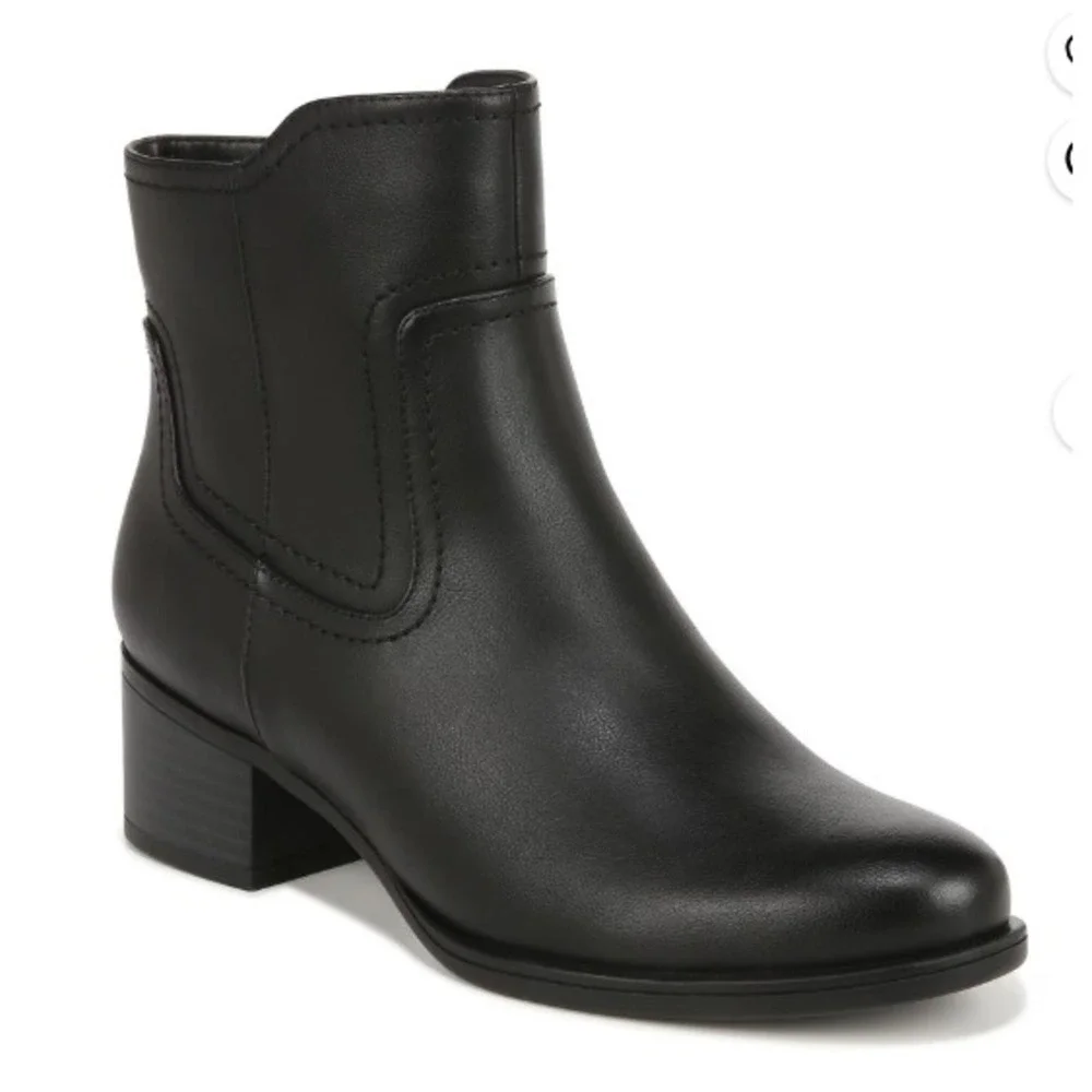 Naturalizer Kelby Black‎ Smooth Leather Ankle Boots Block Heel Women Size 8 M